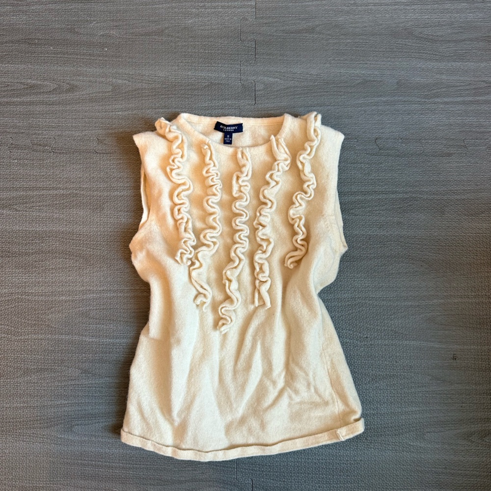 Burberry Cream Ruffle-Front Sleeveless Tank Top